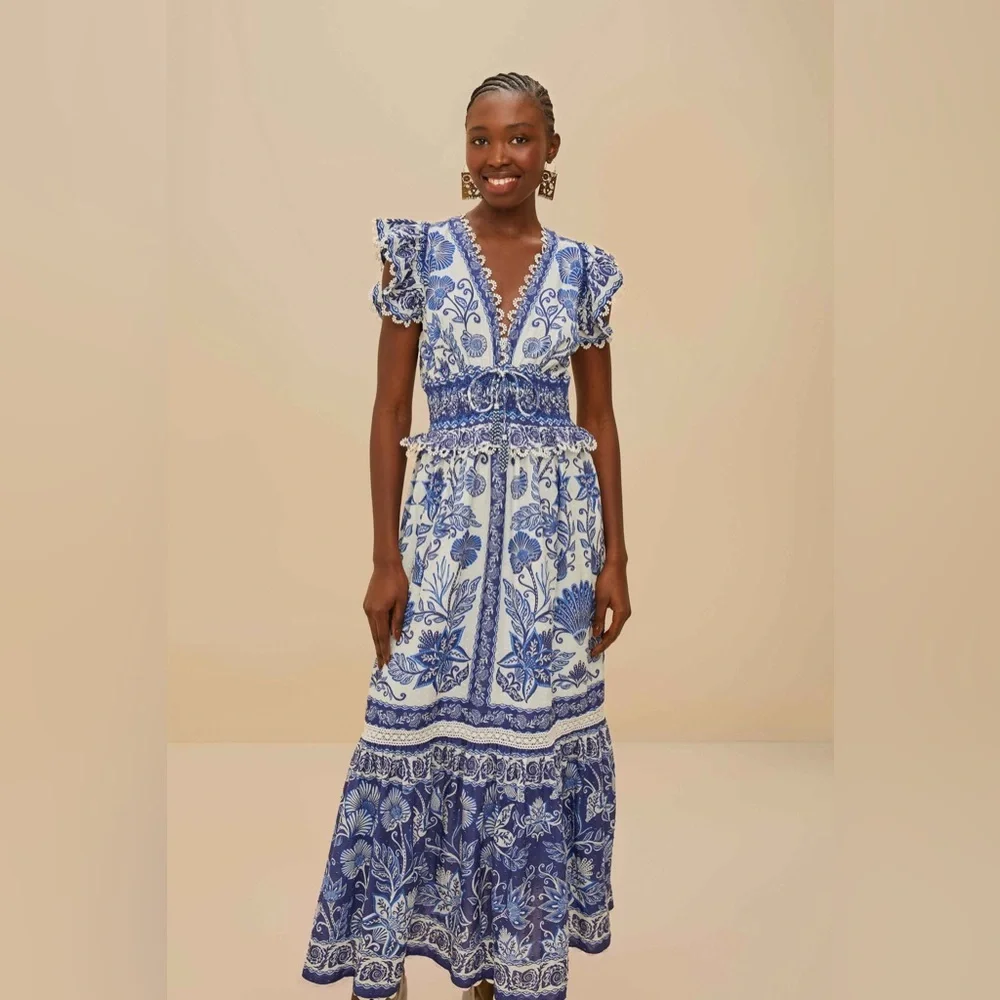 Off White Shell Garden Maxi Dress ! By Farm Rio - Picture 2 of 11